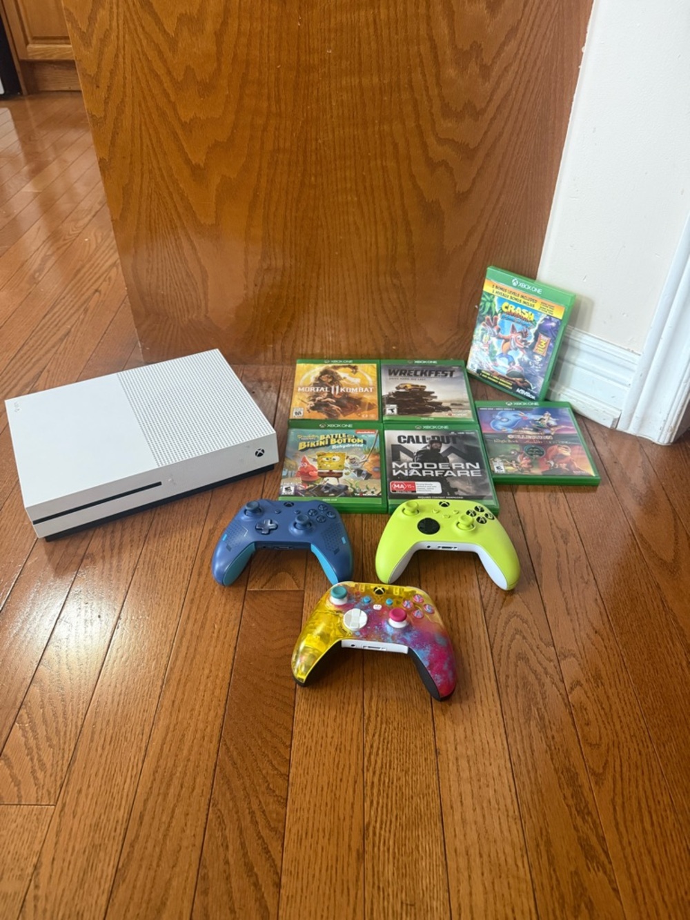 Xbox One S White Console Bundle with Three Wireless Controllers and Games
